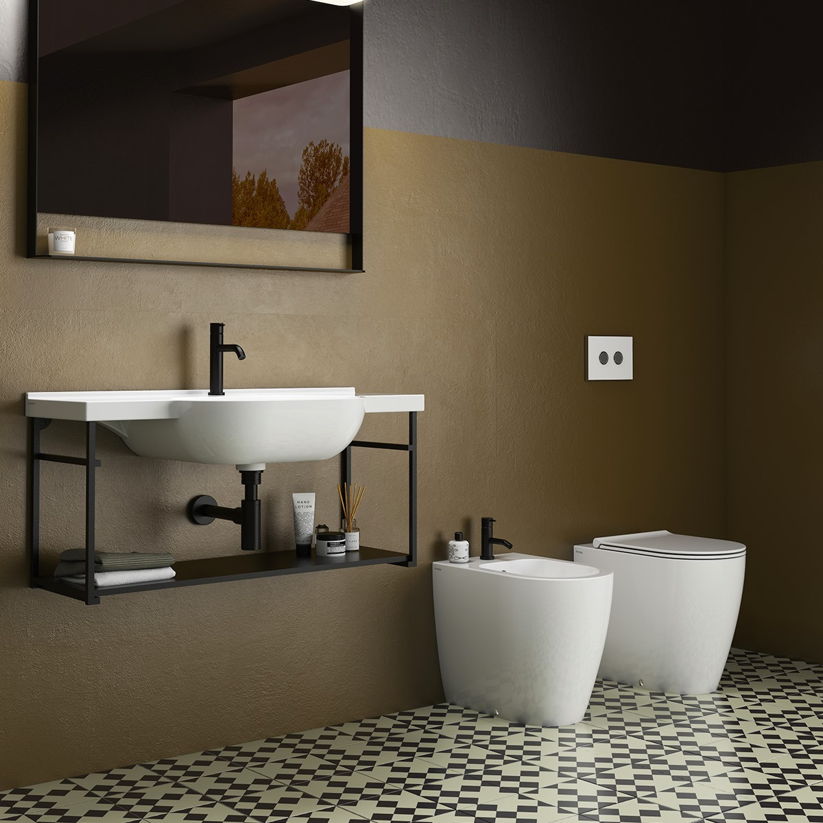 Coppia Sanitari Filomuro Vaso e Bidet a Terra + Coprivaso Soft-Close | Globo Mode 53.34
