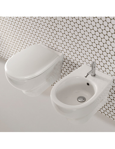 Coppia Sanitari Sospesi Vaso e Bidet Senza Brida + Coprivaso Soft-Close | Globo Grace New 52.36 Coppia Sanitari