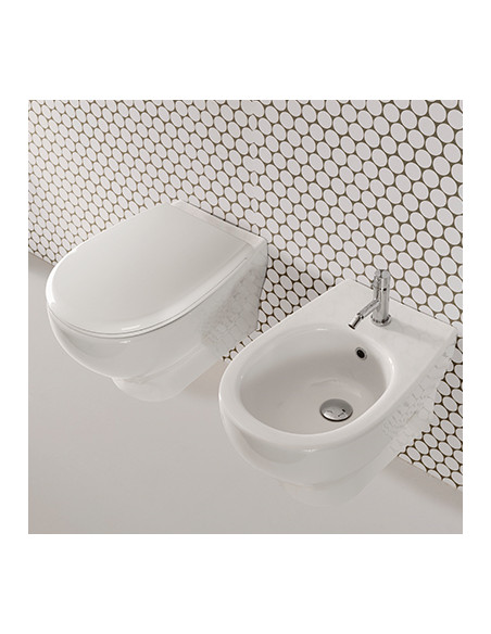 Coppia Sanitari Sospesi Vaso e Bidet Senza Brida + Coprivaso Soft-Close | Globo Grace New 52.36 Coppia Sanitari