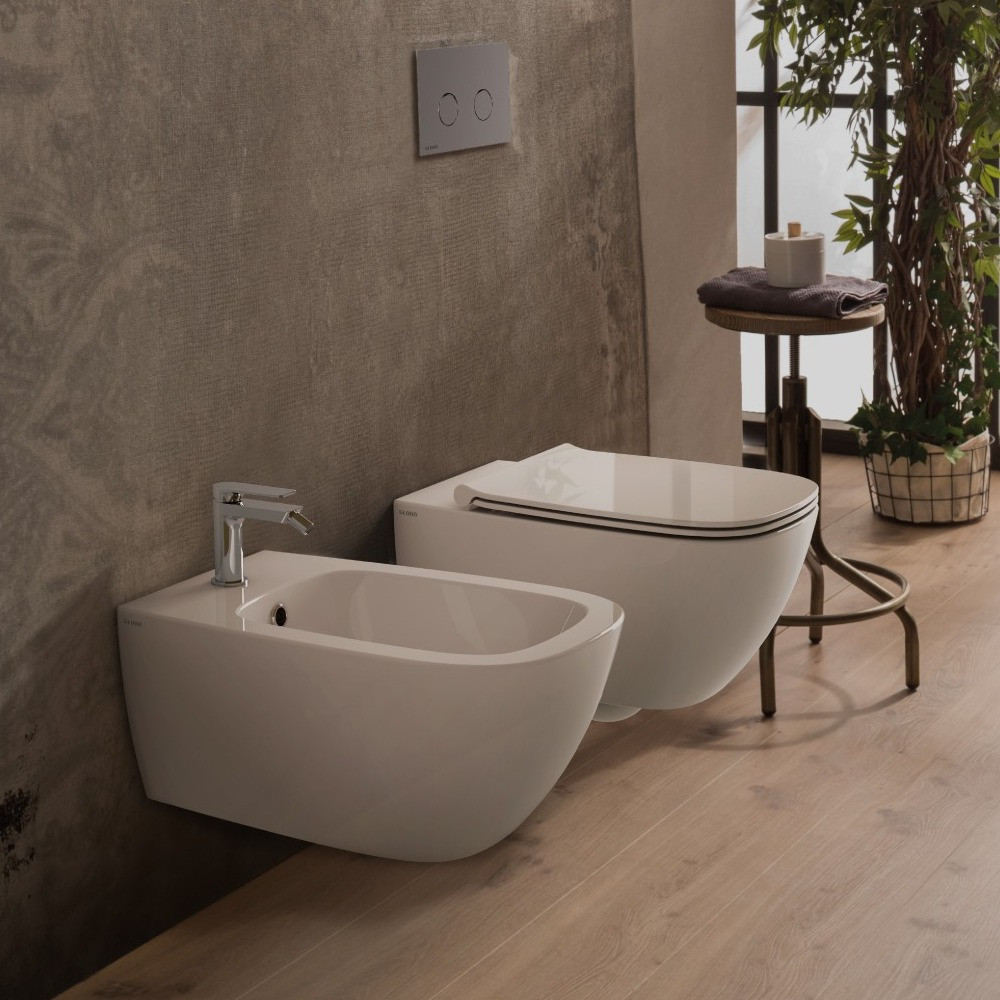 Coppia Sanitari Sospesi Vaso e Bidet Senza Brida  + Coprivaso Soft-Close | Globo Genesis Multi  55.36