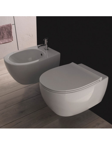 Coppia Sanitari Sospesi Vaso e Bidet Senza Brida + Coprivaso Soft-Close | Globo 4ALL 54.36 Coppia Sanitari