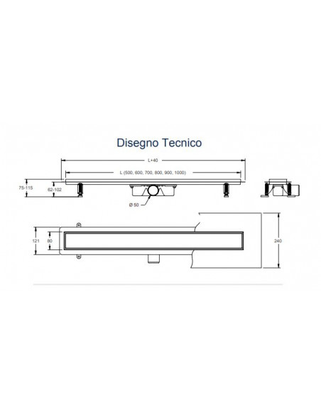 Canalina Doccia Reversibile Acciaio/Piastrella 60 cm | Gabbaplast Basic Duo