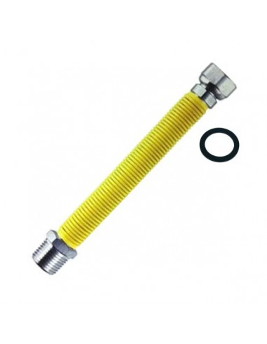 Tubo Flessibile Estensibile 20/40 cm Acciaio Rivestito Giallo per Gas 1/2" x 1/2 M/F