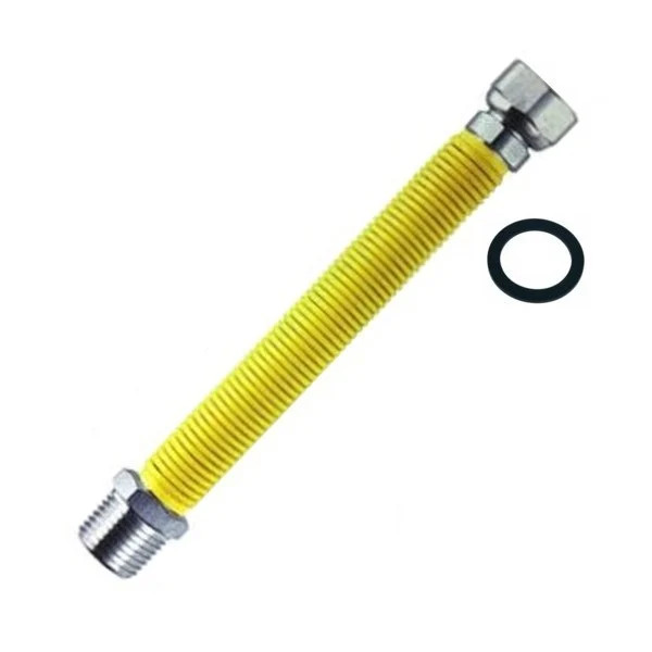 Tubo Flessibile Estensibile 20/40 cm Acciaio Rivestito Giallo per Gas 1/2" x 1/2 M/F