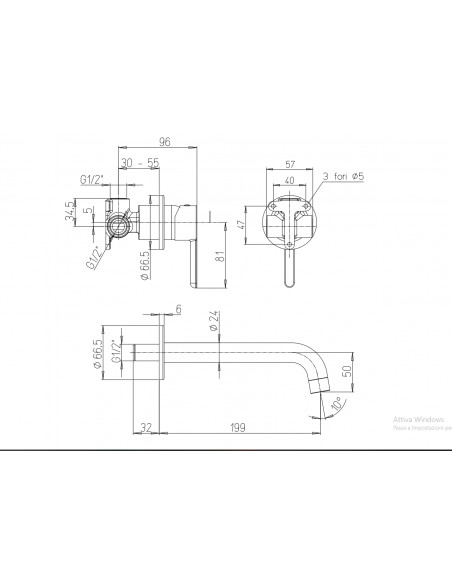 Miscelatore Lavabo A Parete Nero Opaco | Jacuzzi Rubinetteria Sunset Yo