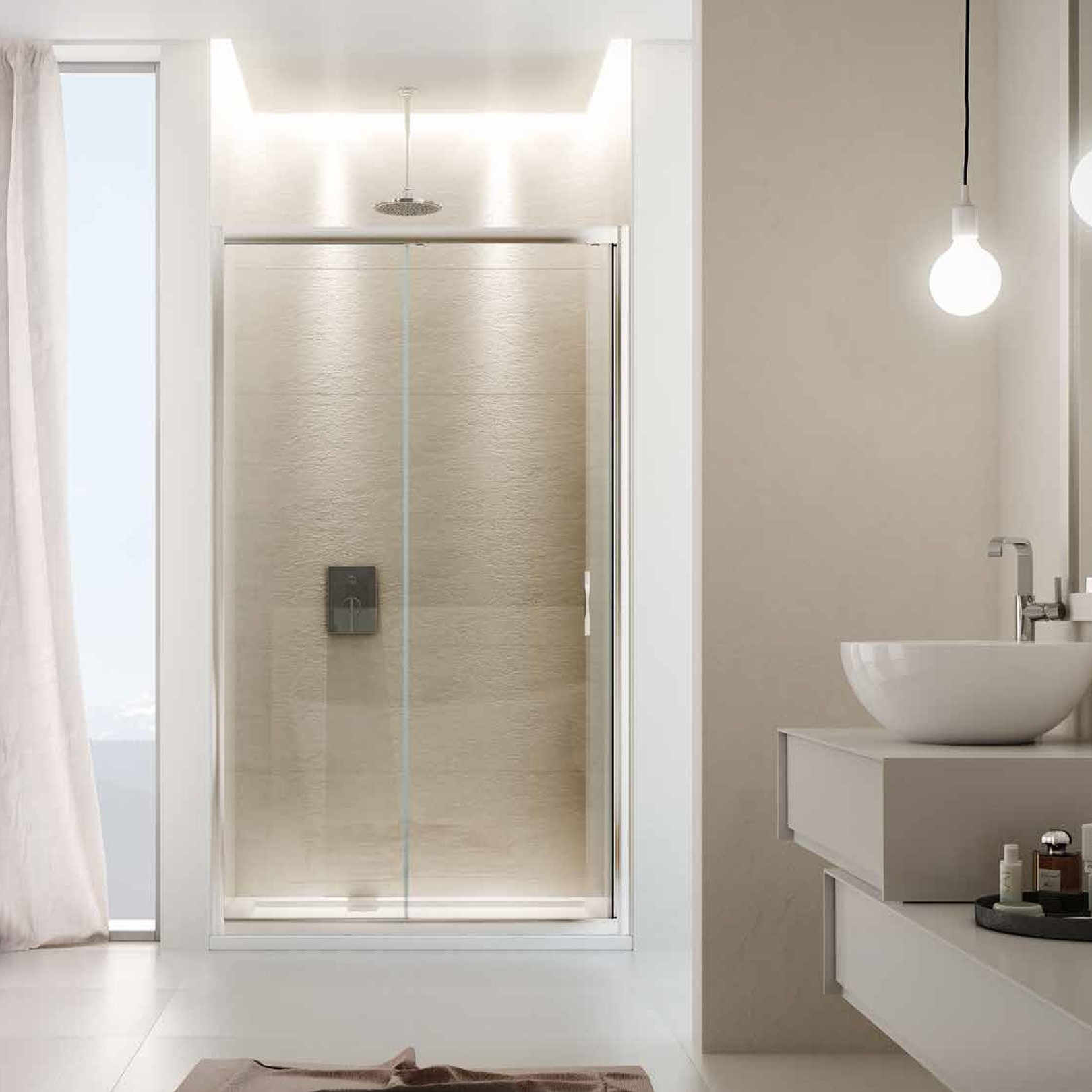 Porta Doccia Scorrevole 130 in Cristallo Temperato Opaco | B2Bagno Contemporary