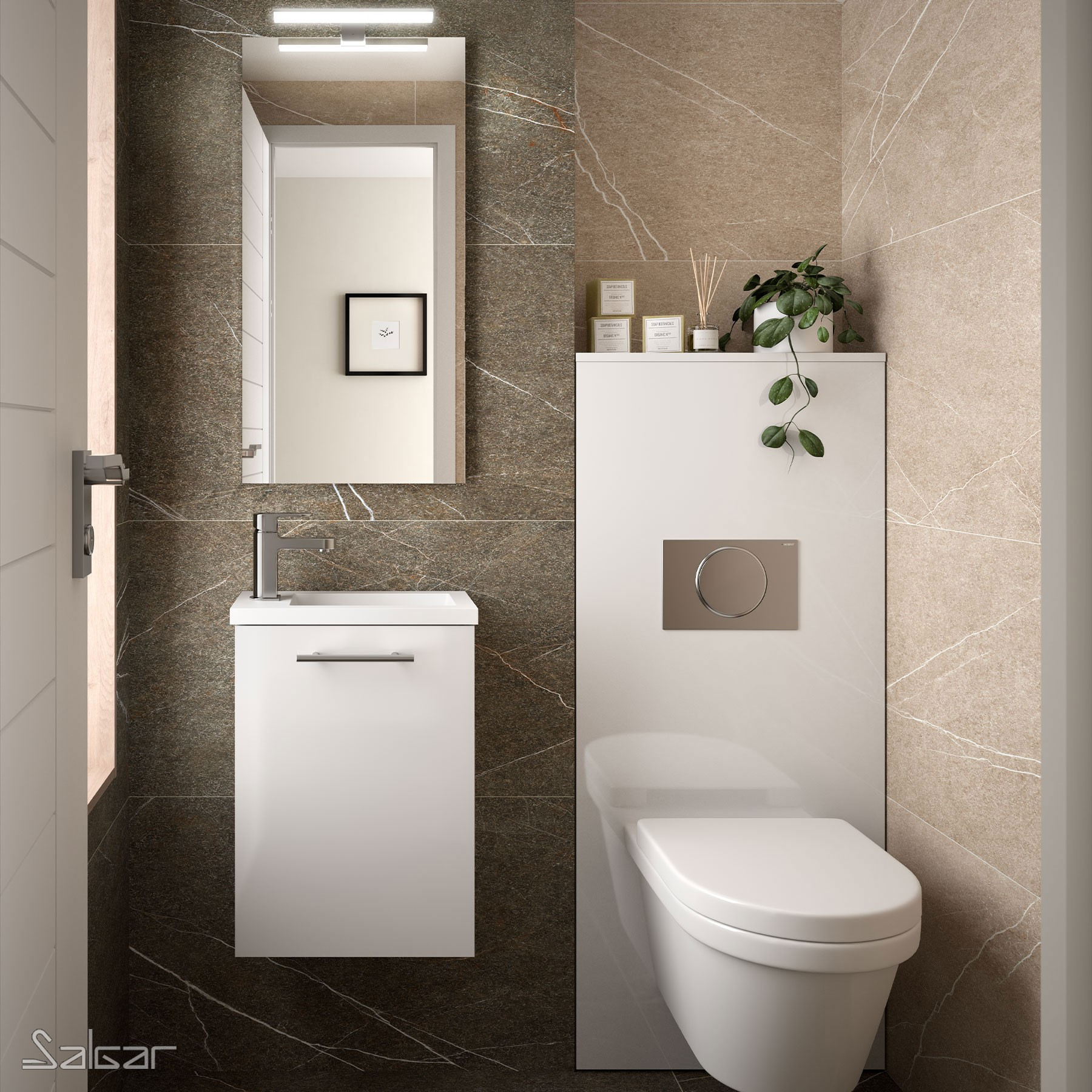 Mobile Bagno Sospeso 40 cm Lavabo e Specchio Inclusi Bianco Lucido | Salgar Micro