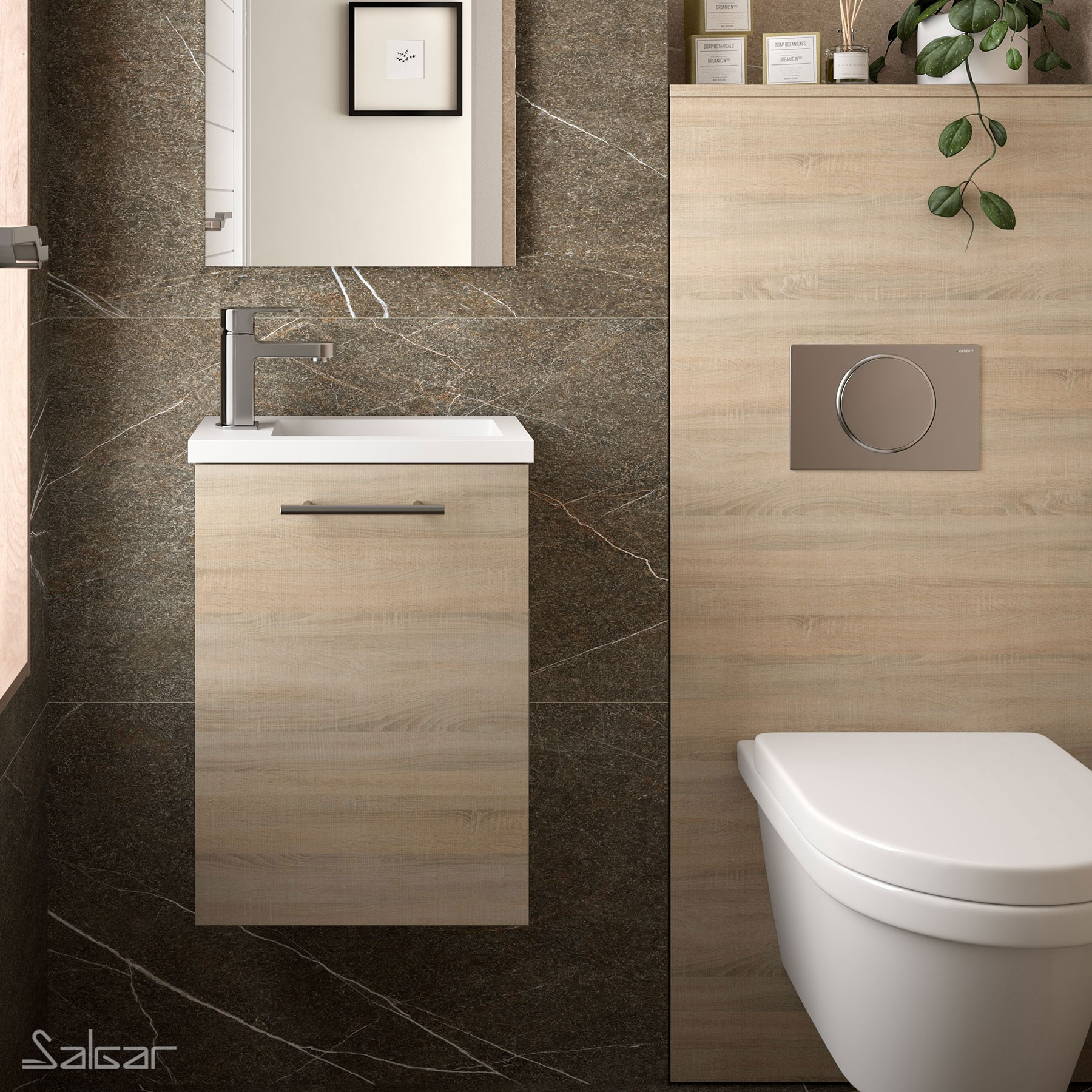 Mobile Bagno Sospeso 40 cm Lavabo e Specchio Inclusi Rovere Caledonia | Salgar Micro