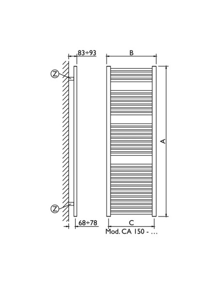 Termoarredo Idraulico Cromo 150x60 Interasse 55 cm | Deltacalor Cambio