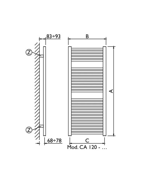 Termoarredo Idraulico Cromo 120x50 Interasse 45 cm | Deltacalor Cambio