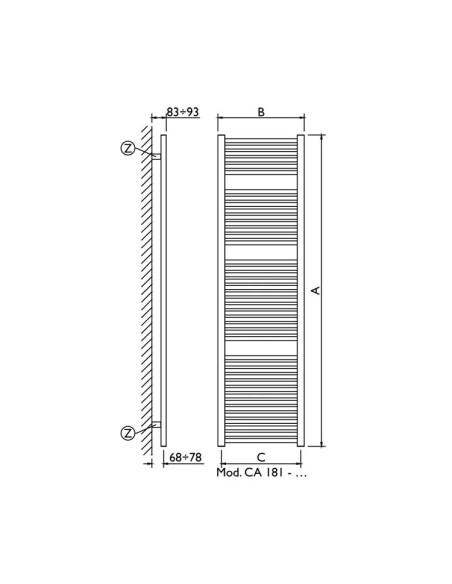 Termoarredo Idraulico Cromo 181x55 Interasse 50 cm | Deltacalor Cambio