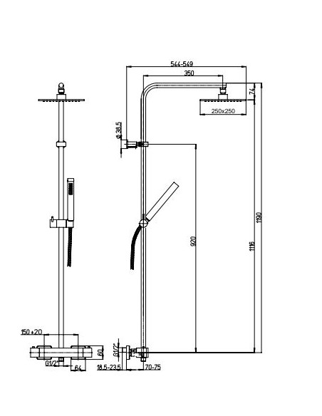 Colonna Doccia con Miscelatore Termostatico Soffione 25x25 | Jacuzzi Rubinetteria Glint Colonna Doccia