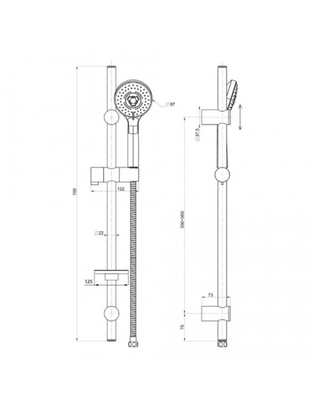 Set Saliscendi Doccia con Portasapone 3 Getti | Jacuzzi Rubinetteria Zeus