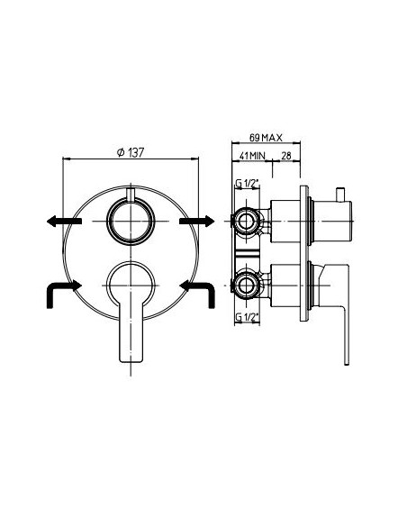 Miscelatore Doccia Incasso Due Uscite |  Jacuzzi Rubinetteria Eolo