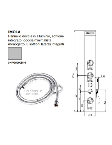 Pannello Doccia in Alluminio Bianco | Piralla Rubinetteria Imola
