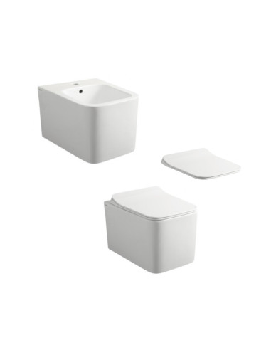 Coppia Sanitari Sospeso Vaso e Bidet Rimless + Coprivaso Soft-Close | Althea Tak 52.36 Coppia Sanitari