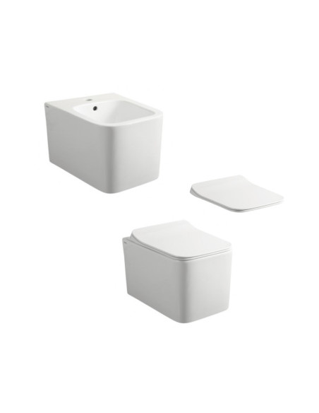 Coppia Sanitari Sospeso Vaso e Bidet Rimless + Coprivaso Soft-Close | Althea Tak 52.36 Coppia Sanitari