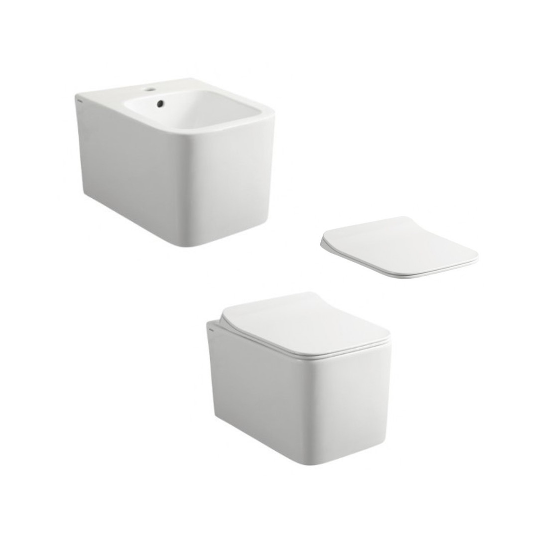 Coppia Sanitari Sospeso Vaso e Bidet Rimless + Coprivaso Soft-Close | Althea Tak 52.36