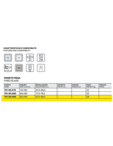 Pannello Fisso 90 cm Per Box Doccia Vetro Temperato Trasparente 6 mm 190h cm | New Fast Angolare