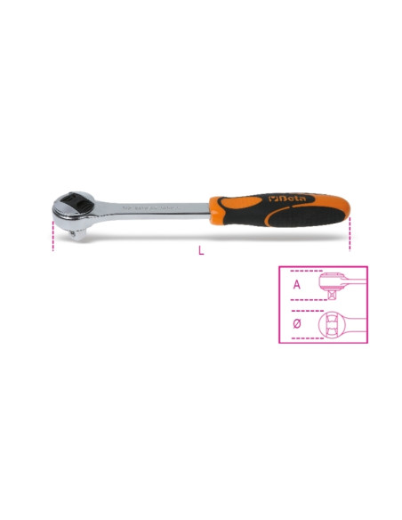 Cricchetto Reversibile con Attacco Quadro Maschio 1/2" Cromato | Beta 920/55
