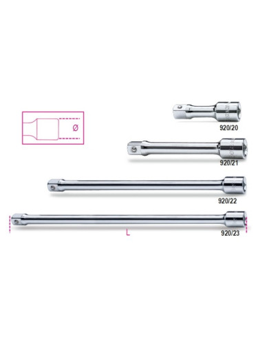 Prolunghe con Attacchi Quadri Maschio e Femmina 1/2" Cromate | Beta 920