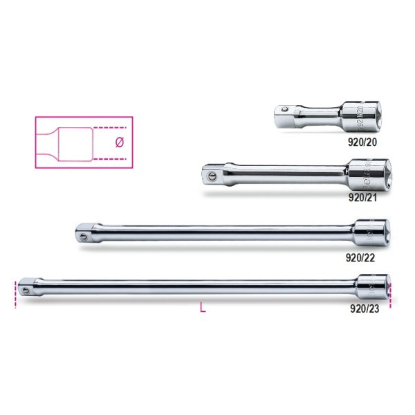 Prolunghe con Attacchi Quadri Maschio e Femmina 1/2" Cromate | Beta 920