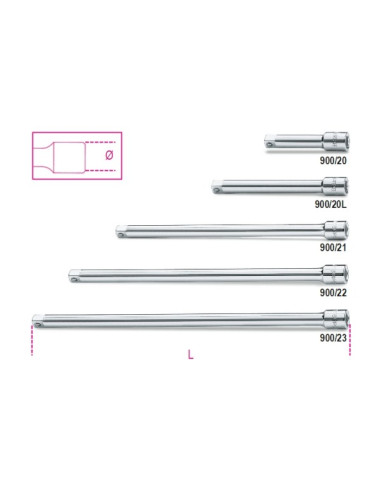 Prolunghe con Attacchi Quadri Maschio e Femmina 1/4" Cromate | Beta 900