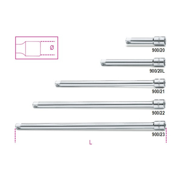 Prolunghe con Attacchi Quadri Maschio e Femmina 1/4" Cromate | Beta 900