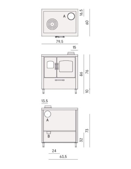 Cucina a Legna 7,5 kW Rosso Ventilata A+ | Cadel Smart 80S