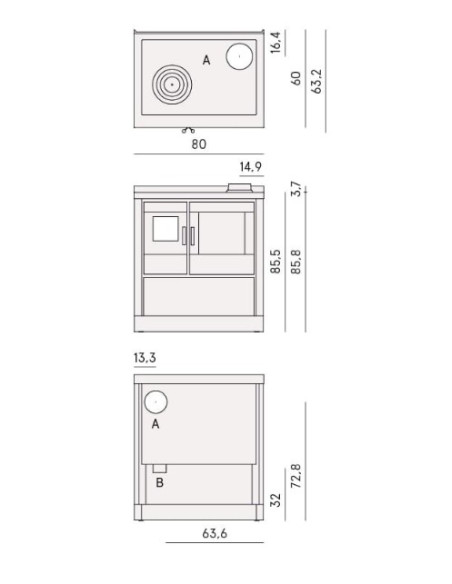 Cucina a Legna 7,5 kW Antracite Ventilata A+ | Cadel Kook 80