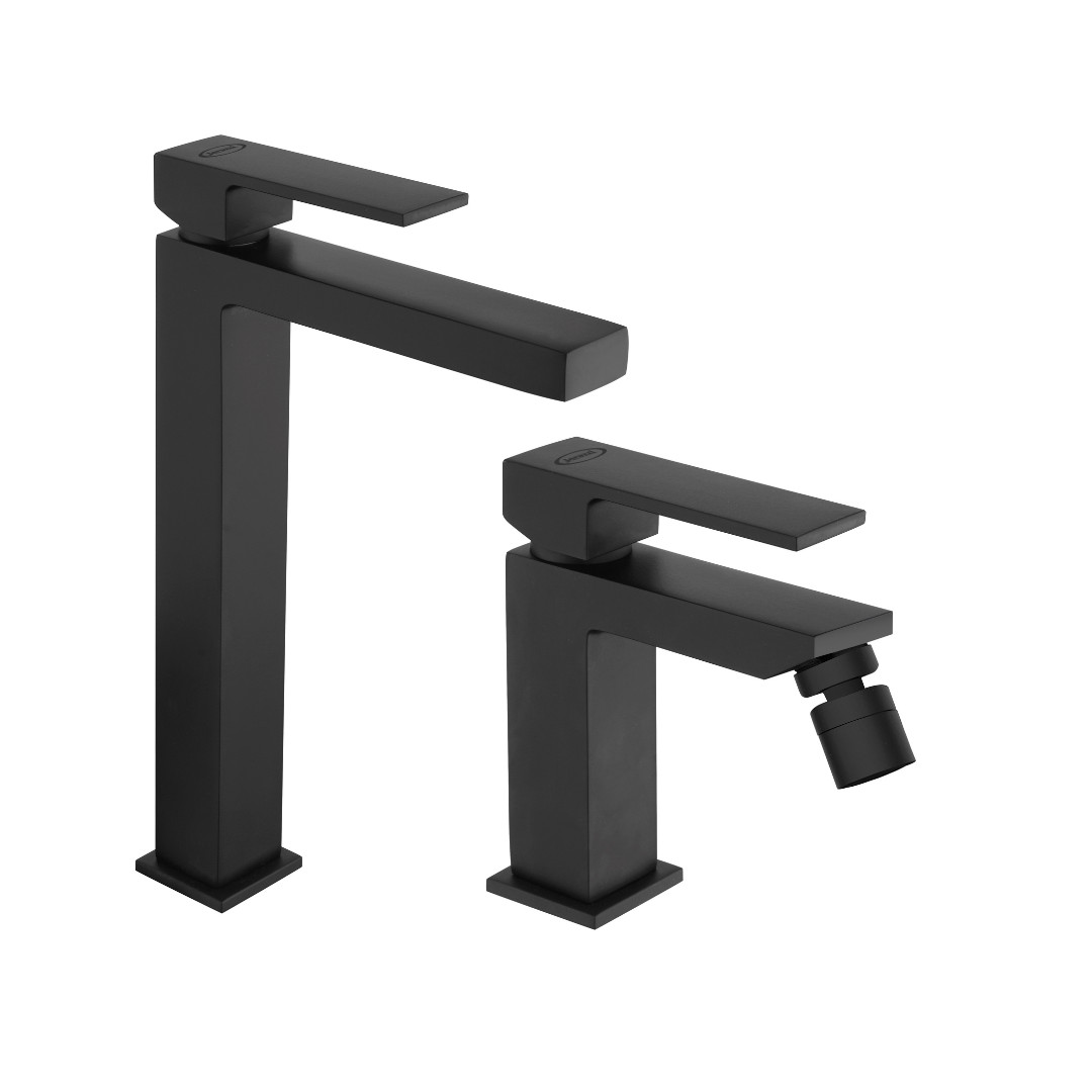 Set Miscelatore Lavabo Alto e Bidet Nero Opaco | Jacuzzi Rubinetteria Twinkle Yo