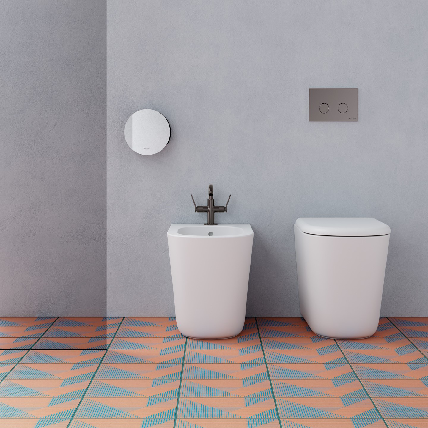 Coppia Sanitari Filomuro Vaso e Bidet Senza Brida + Coprivaso Soft-Close | Globo Lalita 54.36