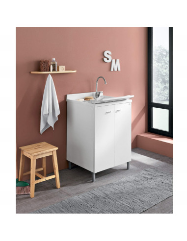 Mobile Lavatoio Due Ante Bianco 60x50 cm 95.5h cm Asse In Termoplastico | Geromin Prima Mobili Lavatoio