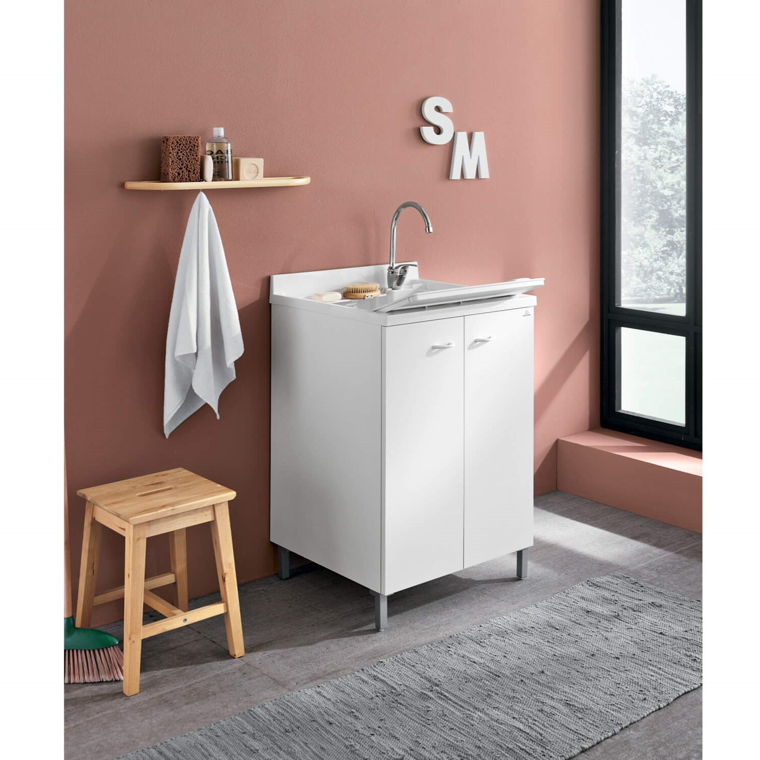 Mobile Lavatoio Due Ante Bianco 60x50 cm 95.5h cm Asse In Termoplastico | Geromin Prima