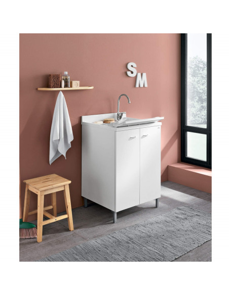 Mobile Lavatoio Due Ante Bianco 60x60 cm 95.5h cm Asse In Termoplastico | Geromin Prima Mobili Lavatoio