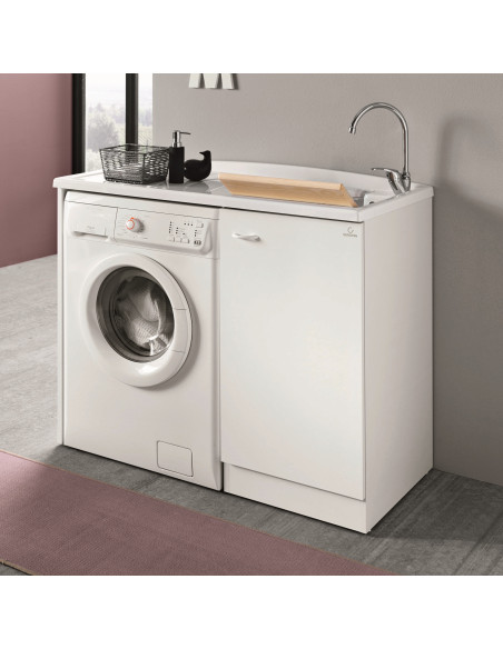 Mobile Lavatoio Sinistro Anta Singola Con Coprilavatrice 110x60 cm 86h cm Asse in Termoplastico | Geromin Prima