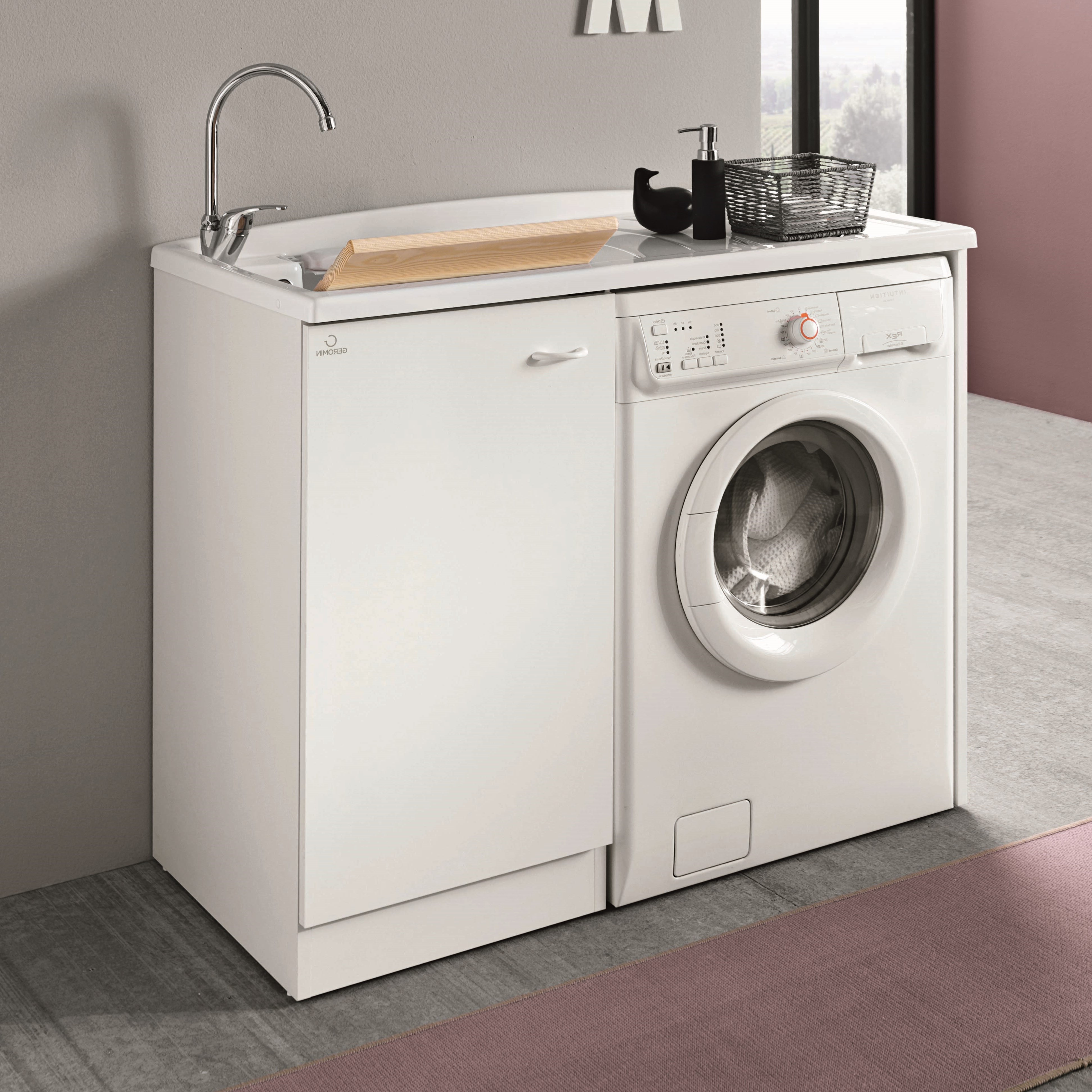 Mobile Lavatoio Destro Anta Singola Con Coprilavatrice 110x60 cm 86h cm Asse in Termoplastico  | Geromin Prima