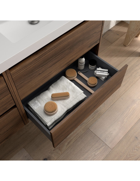 Mobile da Bagno Sospeso 80 cm con Top e Specchio Inclusi Noce Maya | Salgar Noja