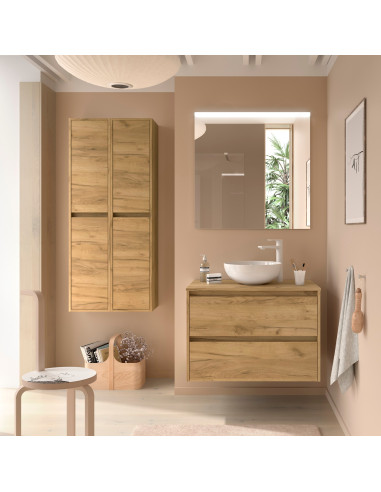 Mobile da Bagno Sospeso 100 cm con Top e Specchio Inclusi Rovere Africa | Salgar Noja