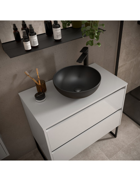 Mobile da Bagno Sospeso 140 cm con Top e Specchio Inclusi Bianco Lucido | Noja