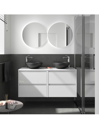 Mobile da Bagno Sospeso 140 cm con Top e Specchio Inclusi Bianco Lucido | Noja