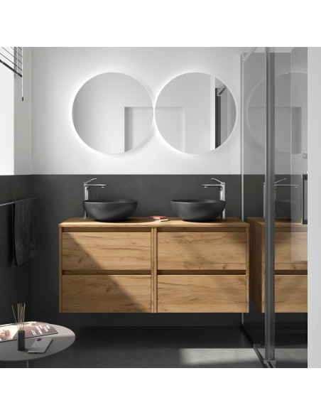 Mobile da Bagno Sospeso 140 cm con Top e Specchio Inclusi Rovere Africa | Salgar Noja