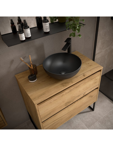 Mobile da Bagno Sospeso 140 cm con Top e Specchio Inclusi Rovere Africa | Salgar Noja