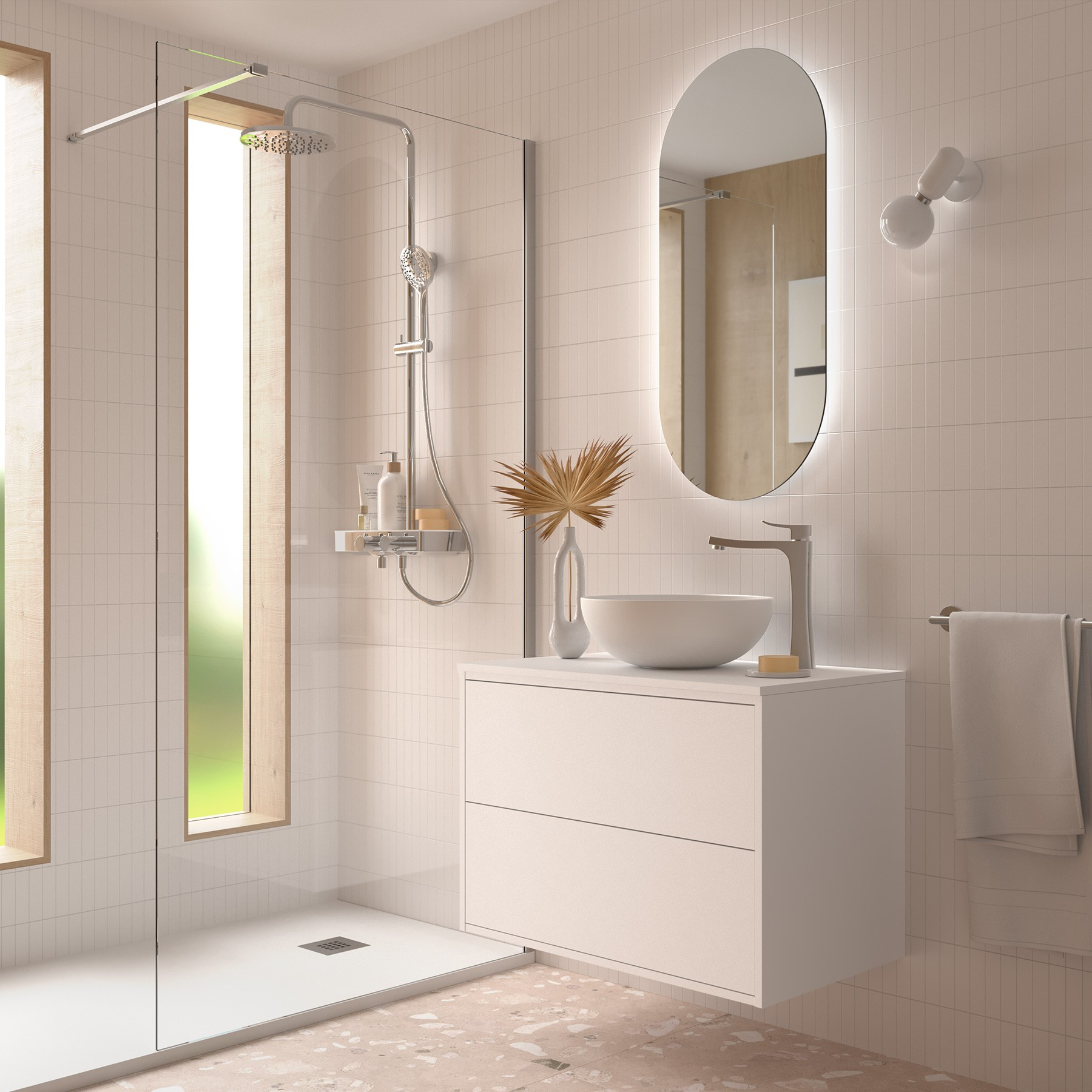 Mobile da Bagno Sospeso 80 cm con Top e Specchio Inclusi Bianco Satinato | Salgar Optimus