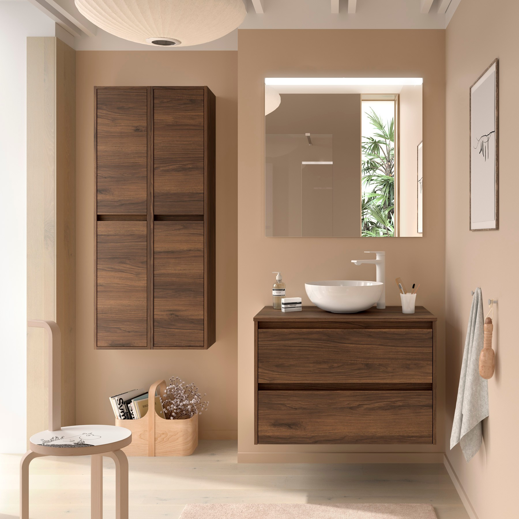 Mobile da Bagno Sospeso 100 cm con Top e Specchio Inclusi Noce Maya | Salgar Noja