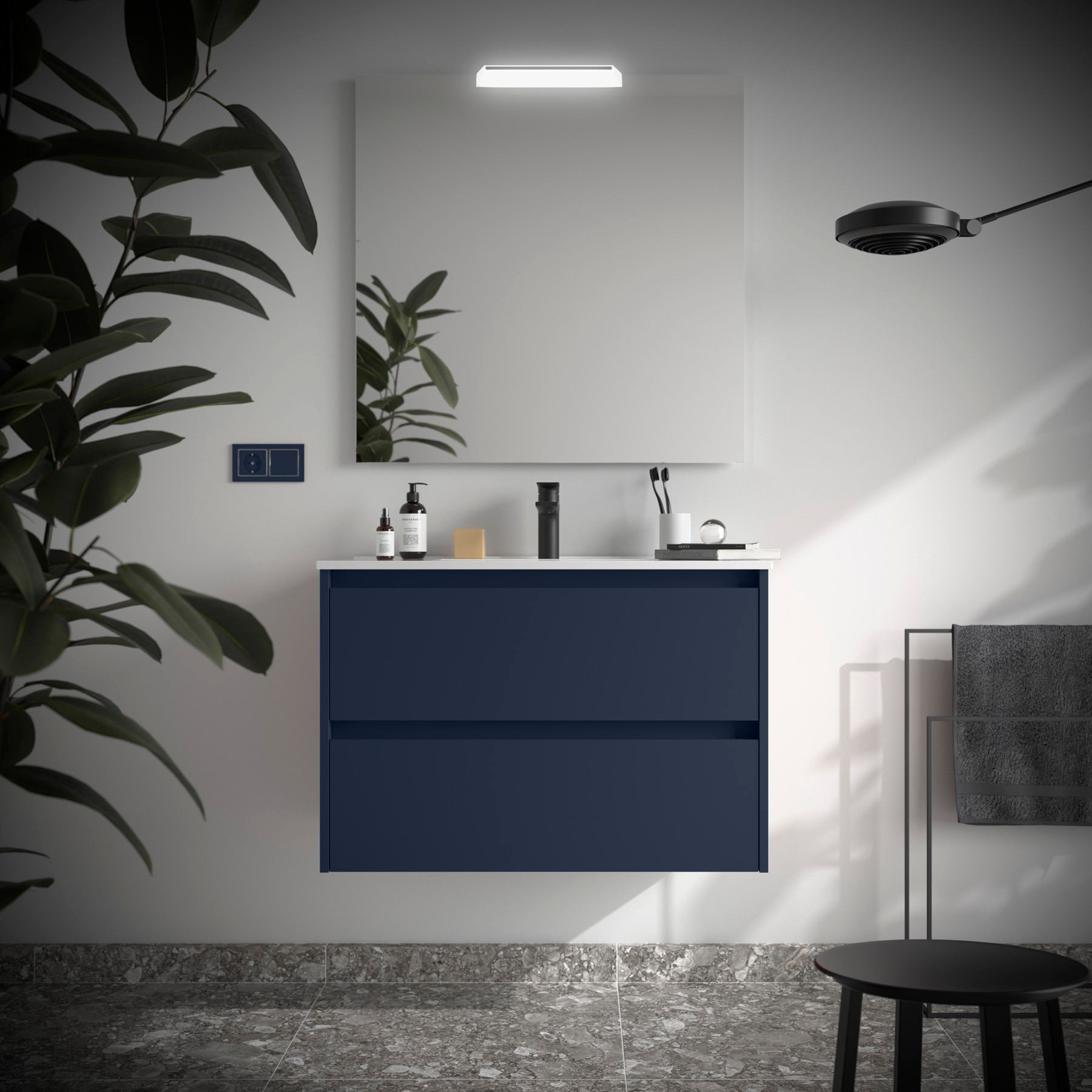Mobile da Bagno Sospeso 80 cm Lavabo e Specchio Inclusi Blue Satin | Salgar Noja