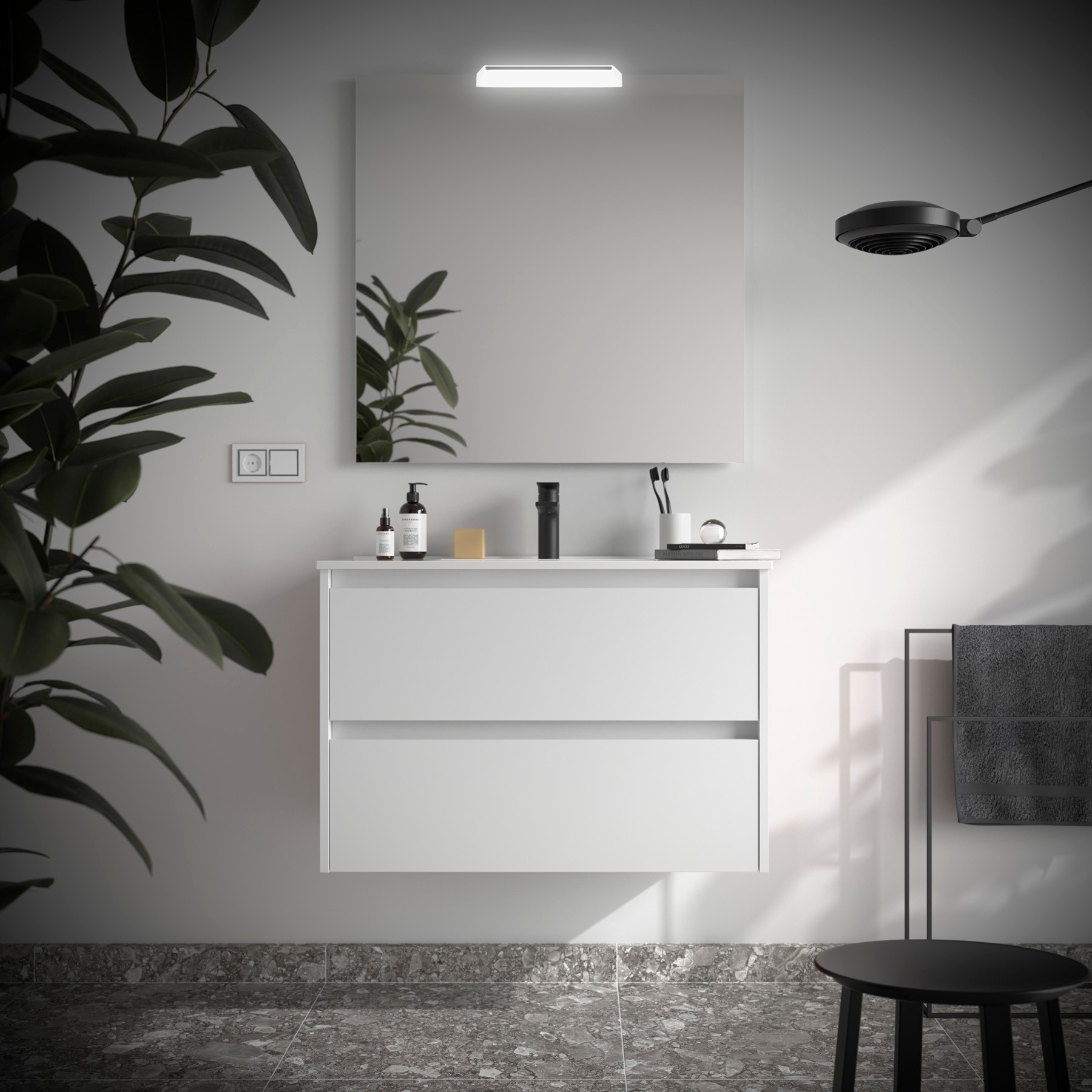 Mobile da Bagno Sospeso 80 cm Lavabo e Specchio Inclusi Bianco Opaco | Salgar Noja