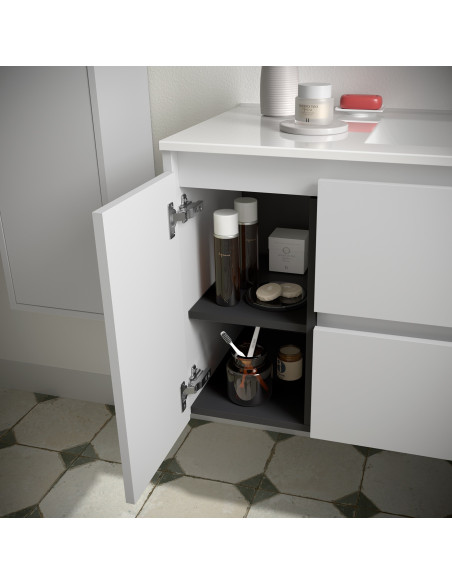 Mobile da Bagno Sospeso 85 cm con Anta Lavabo e Specchio Inclusi Bianco Opaco | Salgar Noja