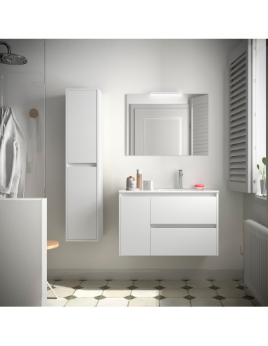 Mobile da Bagno Sospeso 85 cm con Anta Lavabo e Specchio Inclusi Bianco Opaco | Salgar Noja