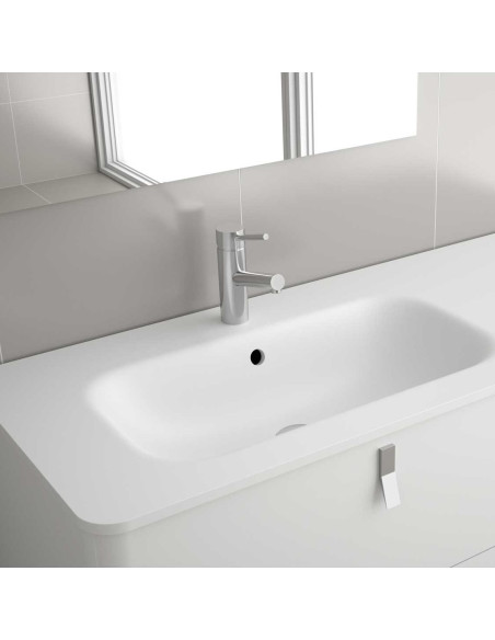 Mobile da Bagno Sospeso 90 cm con Piedini - Lavabo e Specchio Inclusi Cromo Blue Fog | Uniiq
